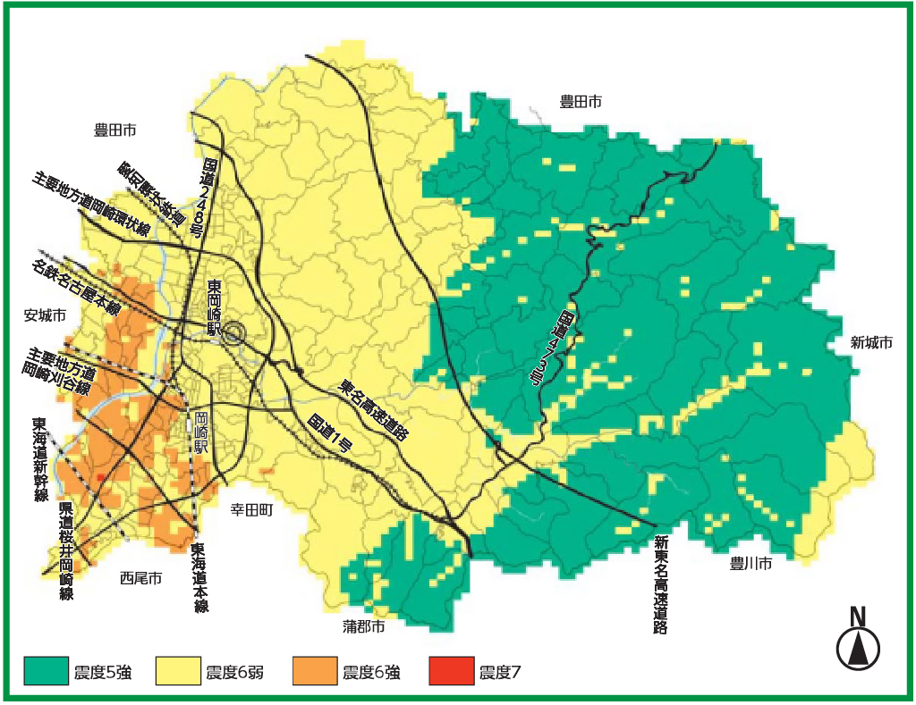 岡崎市の南海トラフ地震被害予測調査 震度予測※出典：岡崎市防災危機管理課(2021)「岡崎市防災ガイドブック」